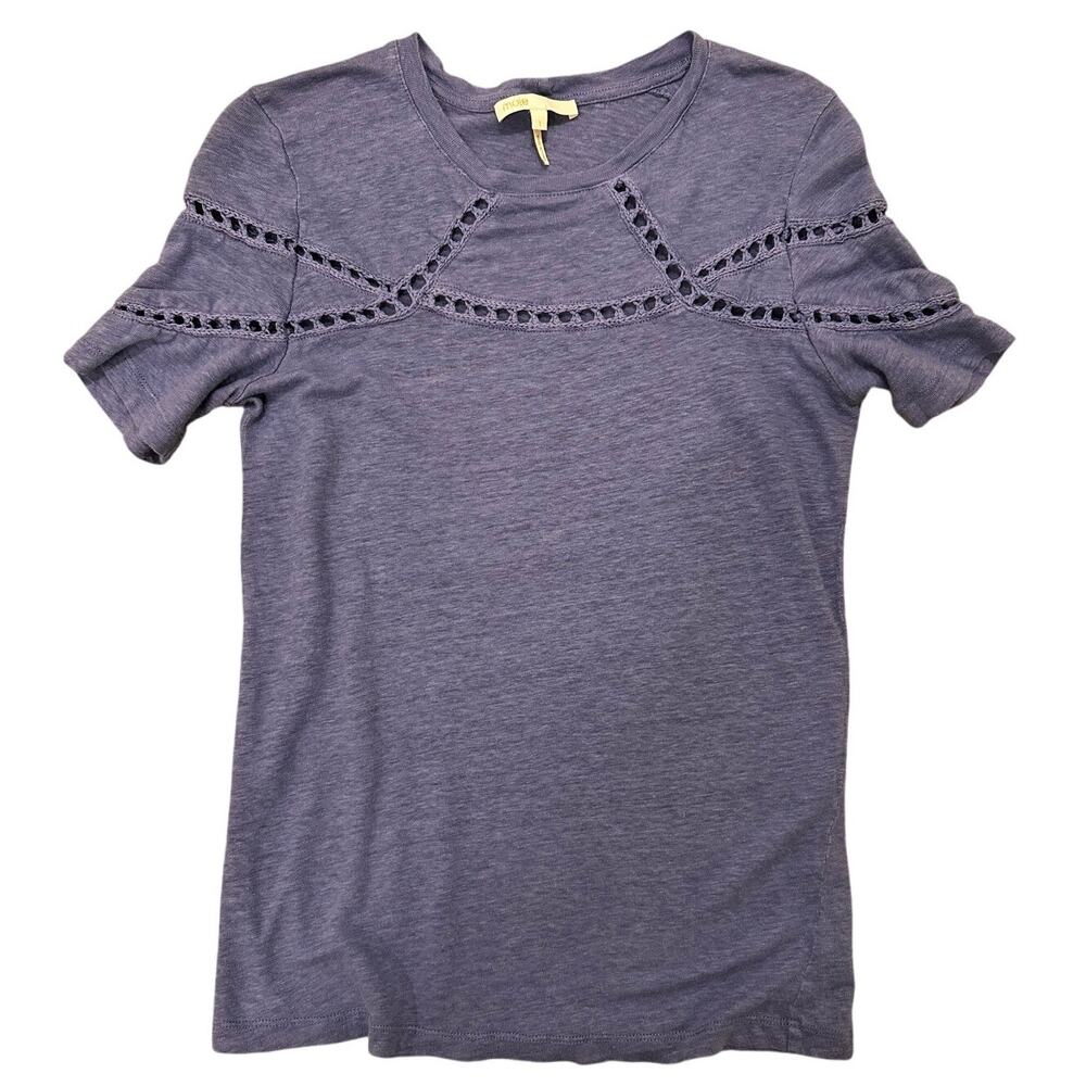 Maje Turan Lace Inserts Linen T-Shirt Light Blue Periwinkle, size 1 (Small)